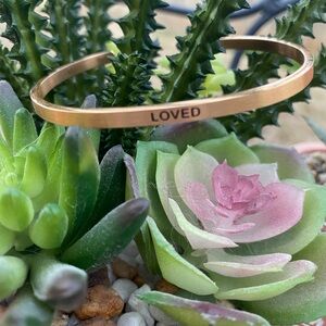 Gold 'Loved' Bangle Bracelet